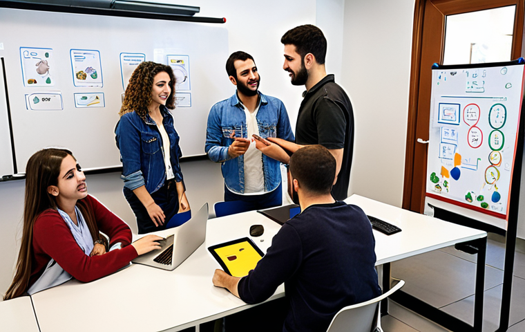 **

A group of young Israeli and Palestinian entrepreneurs collaborating on a tech project in a modern co-working space. The atmosphere is positive and energetic, with diverse individuals brainstorming ideas and working on laptops. Background elements include a whiteboard with diagrams and a display showcasing a jointly developed mobile app for agricultural product delivery. Focus on portraying innovation, collaboration, and economic opportunity.

**