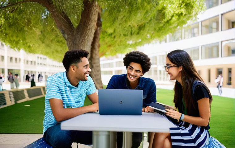 이스라엘에서의 국제 학생 프로그램 - **University Campus Life and Diversity:**
    "A vibrant and sunny scene on a modern university camp...