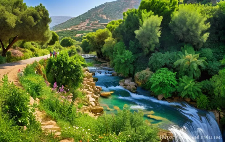 이스라엘의 주요 공원과 산책로 - **Lush Waterfalls and Verdant Trails of Northern Israel**
    Generate a vibrant and serene image ca...