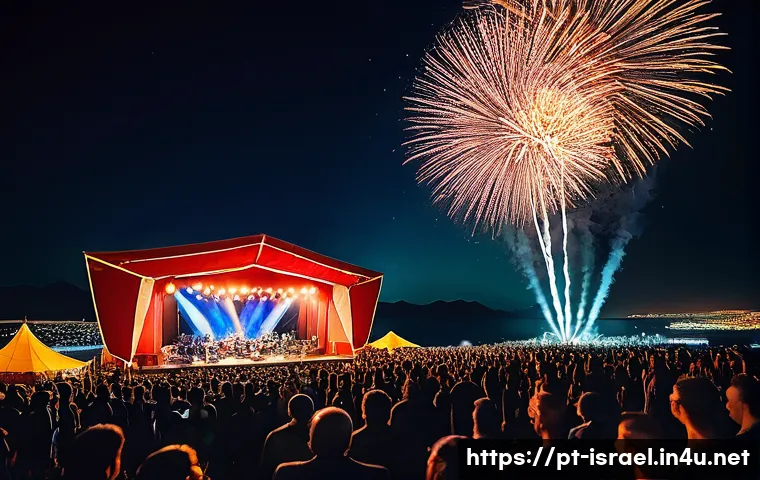 이스라엘의 재즈 페스티벌 - **Prompt:** "A vibrant, panoramic view of the Red Sea Jazz Festival at night in Eilat, Israel. The m...