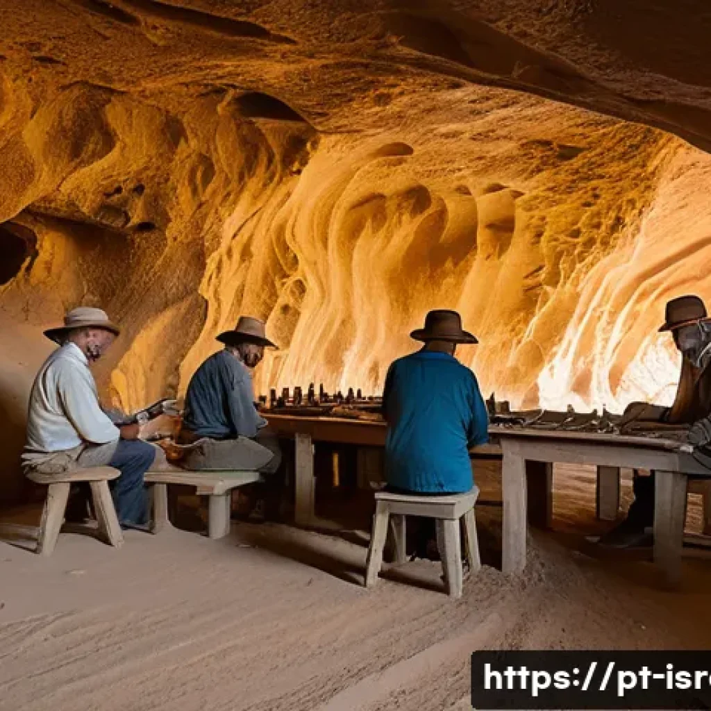이스라엘의 유명 고고학적 발견과 그 의미 - **Prompt:** A serene and atmospheric scene inside a cool, ancient cave in the Judean Desert. Sunligh...