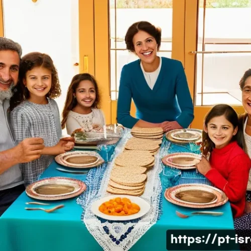 이스라엘의 유대인 디아스포라와 연결 - **Prompt:** "A vibrant, multi-generational Jewish family from Portugal, dressed in modest, celebrato...