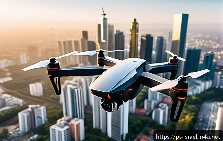 이스라엘 드론 연구소 - A sleek, modern drone constructed with lightweight carbon fiber materials, hovering steadily against...