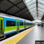 이스라엘의 주요 철도 노선 - A modern urban Israeli railway station bustling with diverse passengers including elderly people usi...
