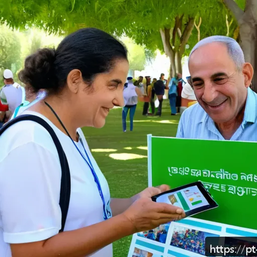 이스라엘에서의 자선 활동과 기부 문화 - A vibrant community event in an Israeli neighborhood park, showing diverse groups of people includin...