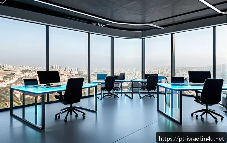 이스라엘 스타트업 창업 사례 - A modern high-tech Israeli startup office interior, showcasing a diverse team of professionals colla...